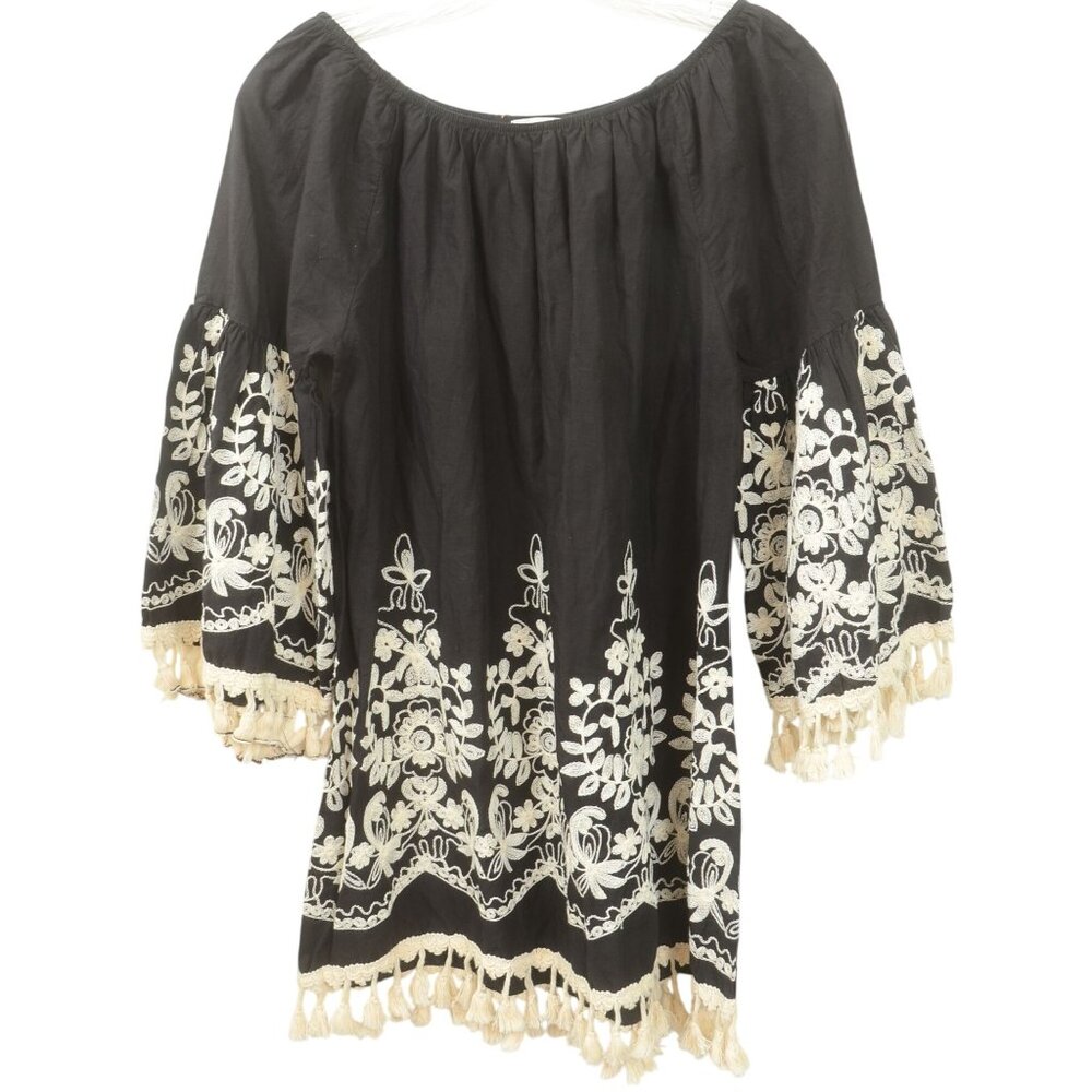 Velzera Womens‎ LG Embroidered Fringe Hippie Boho Shirt Blouse Top Feminine